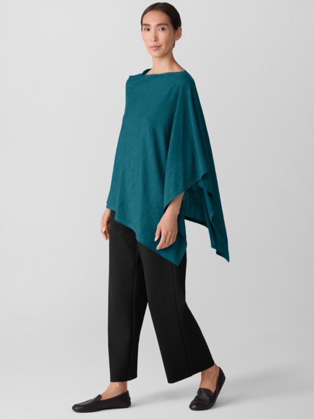 EILEEN FISHER Superfine Merino Poncho in Regenerative Wool Basic Length Teal O/S - Picture 10 of 10